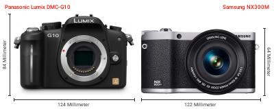 Größenvergleich: Panasonic Lumix DMC-G10 vs. Samsung NX300M Größenvergleich: Panasonic Lumix DMC-G10 vs. Samsung NX300M