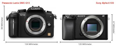 Größenvergleich: Panasonic Lumix DMC-G10 vs. Sony Alpha 6100