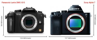 Größenvergleich: Panasonic Lumix DMC-G10 vs. Sony Alpha 7 Größenvergleich: Panasonic Lumix DMC-G10 vs. Sony Alpha 7