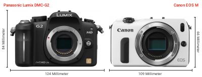 Größenvergleich: Panasonic Lumix DMC-G2 vs. Canon EOS M Größenvergleich: Panasonic Lumix DMC-G2 vs. Canon EOS M