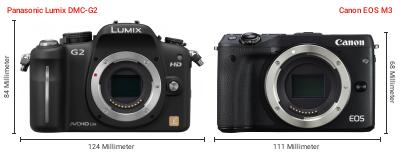Größenvergleich: Panasonic Lumix DMC-G2 vs. Canon EOS M3 Größenvergleich: Panasonic Lumix DMC-G2 vs. Canon EOS M3