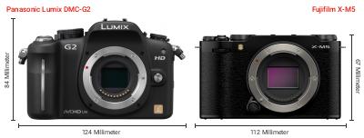 Größenvergleich: Panasonic Lumix DMC-G2 vs. Fujifilm X-M5 Größenvergleich: Panasonic Lumix DMC-G2 vs. Fujifilm X-M5