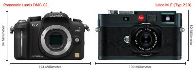 Größenvergleich: Panasonic Lumix DMC-G2 vs. Leica M-E (Typ 220) Größenvergleich: Panasonic Lumix DMC-G2 vs. Leica M-E (Typ 220)
