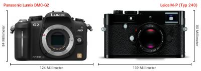 Größenvergleich: Panasonic Lumix DMC-G2 vs. Leica M-P (Typ 240) Größenvergleich: Panasonic Lumix DMC-G2 vs. Leica M-P (Typ 240)