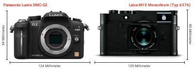 Größenvergleich: Panasonic Lumix DMC-G2 vs. Leica M10 Monochrom (Typ 6376)