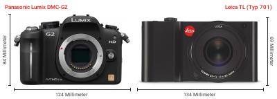 Größenvergleich: Panasonic Lumix DMC-G2 vs. Leica TL (Typ 701) Größenvergleich: Panasonic Lumix DMC-G2 vs. Leica TL (Typ 701)