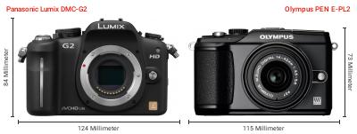 Größenvergleich: Panasonic Lumix DMC-G2 vs. OM System PEN E-PL2 Größenvergleich: Panasonic Lumix DMC-G2 vs. OM System PEN E-PL2