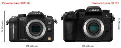 Größenvergleich: Panasonic Lumix DMC-G2 vs. Panasonic Lumix DC-G97 Größenvergleich: Panasonic Lumix DMC-G2 vs. Panasonic Lumix DC-G97