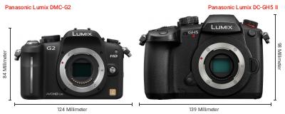 Größenvergleich: Panasonic Lumix DMC-G2 vs. Panasonic Lumix DC-GH5 II Größenvergleich: Panasonic Lumix DMC-G2 vs. Panasonic Lumix DC-GH5 II