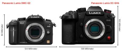 Größenvergleich: Panasonic Lumix DMC-G2 vs. Panasonic Lumix DC-GH6 Größenvergleich: Panasonic Lumix DMC-G2 vs. Panasonic Lumix DC-GH6