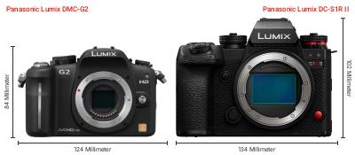 Größenvergleich: Panasonic Lumix DMC-G2 vs. Panasonic Lumix DC-S1R II