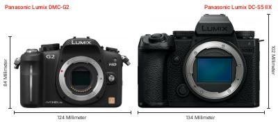 Größenvergleich: Panasonic Lumix DMC-G2 vs. Panasonic Lumix DC-S5 IIX Größenvergleich: Panasonic Lumix DMC-G2 vs. Panasonic Lumix DC-S5 IIX