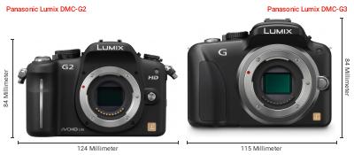 Größenvergleich: Panasonic Lumix DMC-G2 vs. Panasonic Lumix DMC-G3 Größenvergleich: Panasonic Lumix DMC-G2 vs. Panasonic Lumix DMC-G3