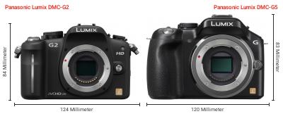 Größenvergleich: Panasonic Lumix DMC-G2 vs. Panasonic Lumix DMC-G5 Größenvergleich: Panasonic Lumix DMC-G2 vs. Panasonic Lumix DMC-G5