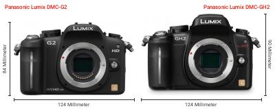 Größenvergleich: Panasonic Lumix DMC-G2 vs. Panasonic Lumix DMC-GH2 Größenvergleich: Panasonic Lumix DMC-G2 vs. Panasonic Lumix DMC-GH2