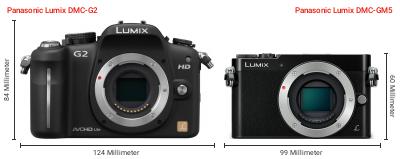 Größenvergleich: Panasonic Lumix DMC-G2 vs. Panasonic Lumix DMC-GM5 Größenvergleich: Panasonic Lumix DMC-G2 vs. Panasonic Lumix DMC-GM5