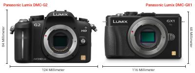 Größenvergleich: Panasonic Lumix DMC-G2 vs. Panasonic Lumix DMC-GX1 Größenvergleich: Panasonic Lumix DMC-G2 vs. Panasonic Lumix DMC-GX1