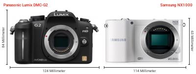 Größenvergleich: Panasonic Lumix DMC-G2 vs. Samsung NX1000 Größenvergleich: Panasonic Lumix DMC-G2 vs. Samsung NX1000