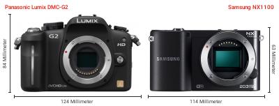 Größenvergleich: Panasonic Lumix DMC-G2 vs. Samsung NX1100 Größenvergleich: Panasonic Lumix DMC-G2 vs. Samsung NX1100