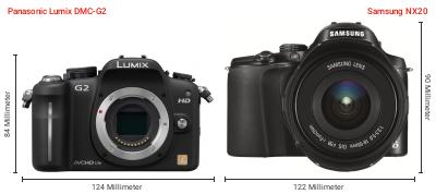 Größenvergleich: Panasonic Lumix DMC-G2 vs. Samsung NX20 Größenvergleich: Panasonic Lumix DMC-G2 vs. Samsung NX20