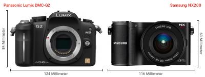 Größenvergleich: Panasonic Lumix DMC-G2 vs. Samsung NX200 Größenvergleich: Panasonic Lumix DMC-G2 vs. Samsung NX200