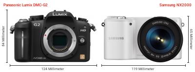 Größenvergleich: Panasonic Lumix DMC-G2 vs. Samsung NX2000 Größenvergleich: Panasonic Lumix DMC-G2 vs. Samsung NX2000