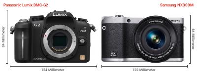 Größenvergleich: Panasonic Lumix DMC-G2 vs. Samsung NX300M Größenvergleich: Panasonic Lumix DMC-G2 vs. Samsung NX300M