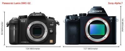 Größenvergleich: Panasonic Lumix DMC-G2 vs. Sony Alpha 7 Größenvergleich: Panasonic Lumix DMC-G2 vs. Sony Alpha 7