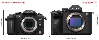 Größenvergleich: Panasonic Lumix DMC-G2 vs. Sony Alpha 7 IV Größenvergleich: Panasonic Lumix DMC-G2 vs. Sony Alpha 7 IV