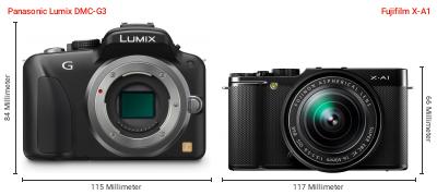 Größenvergleich: Panasonic Lumix DMC-G3 vs. Fujifilm X-A1 Größenvergleich: Panasonic Lumix DMC-G3 vs. Fujifilm X-A1