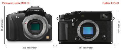 Größenvergleich: Panasonic Lumix DMC-G3 vs. Fujifilm X-Pro3