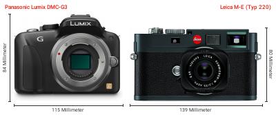 Größenvergleich: Panasonic Lumix DMC-G3 vs. Leica M-E (Typ 220) Größenvergleich: Panasonic Lumix DMC-G3 vs. Leica M-E (Typ 220)