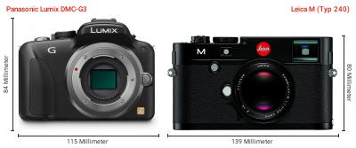 Größenvergleich: Panasonic Lumix DMC-G3 vs. Leica M (Typ 240) Größenvergleich: Panasonic Lumix DMC-G3 vs. Leica M (Typ 240)