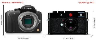 Größenvergleich: Panasonic Lumix DMC-G3 vs. Leica M (Typ 262) Größenvergleich: Panasonic Lumix DMC-G3 vs. Leica M (Typ 262)