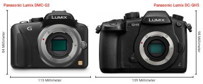 Größenvergleich: Panasonic Lumix DMC-G3 vs. Panasonic Lumix DC-GH5 Größenvergleich: Panasonic Lumix DMC-G3 vs. Panasonic Lumix DC-GH5