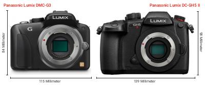 Größenvergleich: Panasonic Lumix DMC-G3 vs. Panasonic Lumix DC-GH5 II Größenvergleich: Panasonic Lumix DMC-G3 vs. Panasonic Lumix DC-GH5 II
