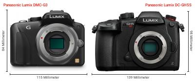 Größenvergleich: Panasonic Lumix DMC-G3 vs. Panasonic Lumix DC-GH5S Größenvergleich: Panasonic Lumix DMC-G3 vs. Panasonic Lumix DC-GH5S
