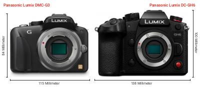 Größenvergleich: Panasonic Lumix DMC-G3 vs. Panasonic Lumix DC-GH6 Größenvergleich: Panasonic Lumix DMC-G3 vs. Panasonic Lumix DC-GH6