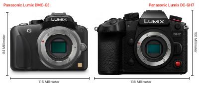 Größenvergleich: Panasonic Lumix DMC-G3 vs. Panasonic Lumix DC-GH7