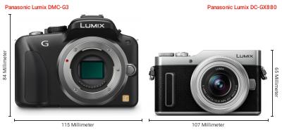 Größenvergleich: Panasonic Lumix DMC-G3 vs. Panasonic Lumix DC-GX880 Größenvergleich: Panasonic Lumix DMC-G3 vs. Panasonic Lumix DC-GX880