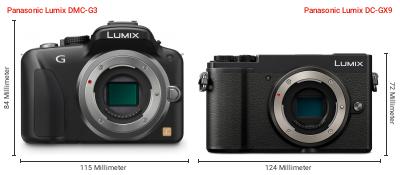 Größenvergleich: Panasonic Lumix DMC-G3 vs. Panasonic Lumix DC-GX9