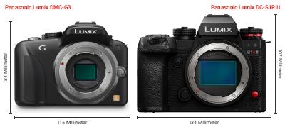 Größenvergleich: Panasonic Lumix DMC-G3 vs. Panasonic Lumix DC-S1R II