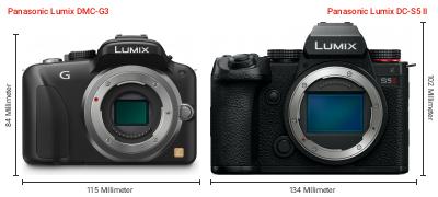 Größenvergleich: Panasonic Lumix DMC-G3 vs. Panasonic Lumix DC-S5 II Größenvergleich: Panasonic Lumix DMC-G3 vs. Panasonic Lumix DC-S5 II