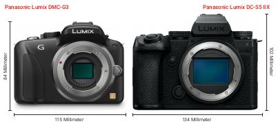 Größenvergleich: Panasonic Lumix DMC-G3 vs. Panasonic Lumix DC-S5 IIX Größenvergleich: Panasonic Lumix DMC-G3 vs. Panasonic Lumix DC-S5 IIX