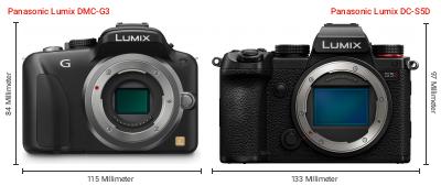 Größenvergleich: Panasonic Lumix DMC-G3 vs. Panasonic Lumix DC-S5D Größenvergleich: Panasonic Lumix DMC-G3 vs. Panasonic Lumix DC-S5D