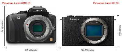 Größenvergleich: Panasonic Lumix DMC-G3 vs. Panasonic Lumix DC-S9 Größenvergleich: Panasonic Lumix DMC-G3 vs. Panasonic Lumix DC-S9
