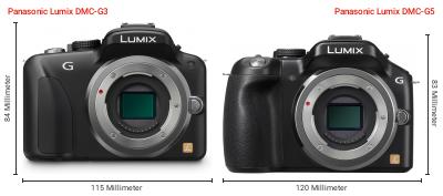 Größenvergleich: Panasonic Lumix DMC-G3 vs. Panasonic Lumix DMC-G5 Größenvergleich: Panasonic Lumix DMC-G3 vs. Panasonic Lumix DMC-G5