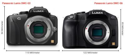 Größenvergleich: Panasonic Lumix DMC-G3 vs. Panasonic Lumix DMC-G6 Größenvergleich: Panasonic Lumix DMC-G3 vs. Panasonic Lumix DMC-G6