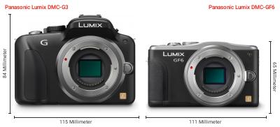 Größenvergleich: Panasonic Lumix DMC-G3 vs. Panasonic Lumix DMC-GF6 Größenvergleich: Panasonic Lumix DMC-G3 vs. Panasonic Lumix DMC-GF6