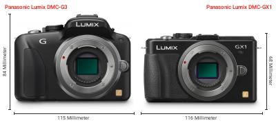 Größenvergleich: Panasonic Lumix DMC-G3 vs. Panasonic Lumix DMC-GX1 Größenvergleich: Panasonic Lumix DMC-G3 vs. Panasonic Lumix DMC-GX1